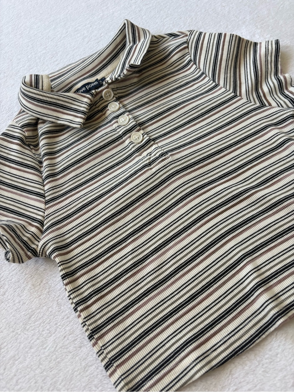 Tomboy Beige & Black Striped Polo Tee - Picture 2 of 7